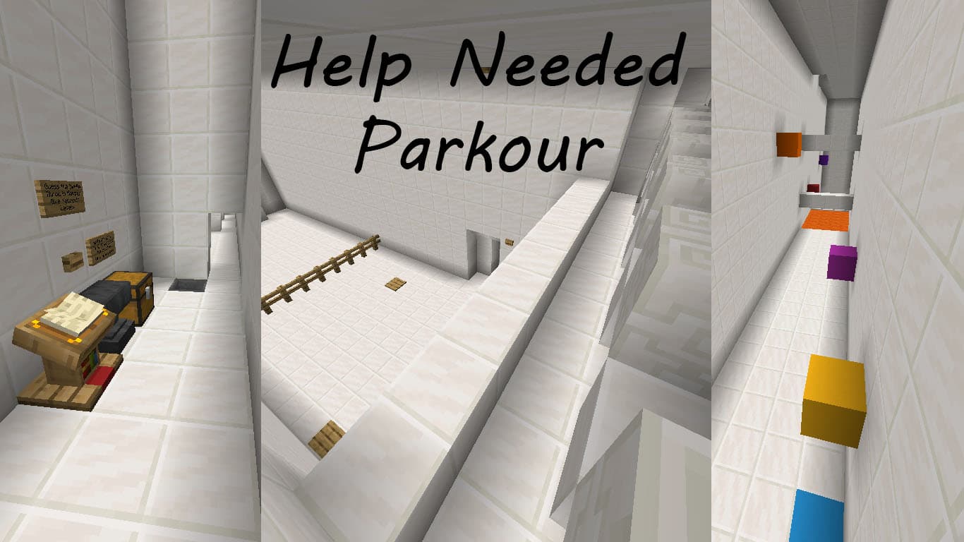 The logo for Help Needed, a Minecraft map for 1.14.4 by monstermayhem436 on MCCreations