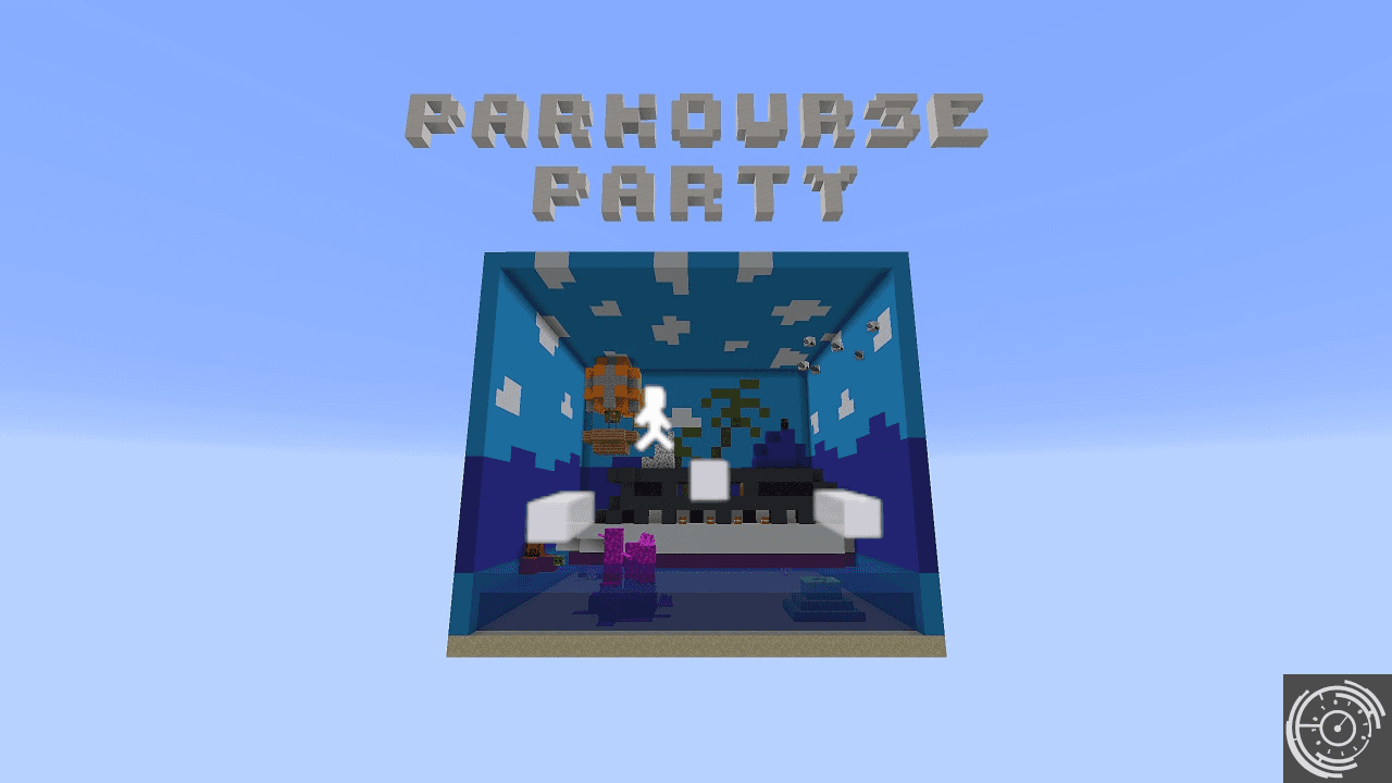 The logo for Parkourse Party, a Minecraft map for  by Cipher Studios on MCCreations