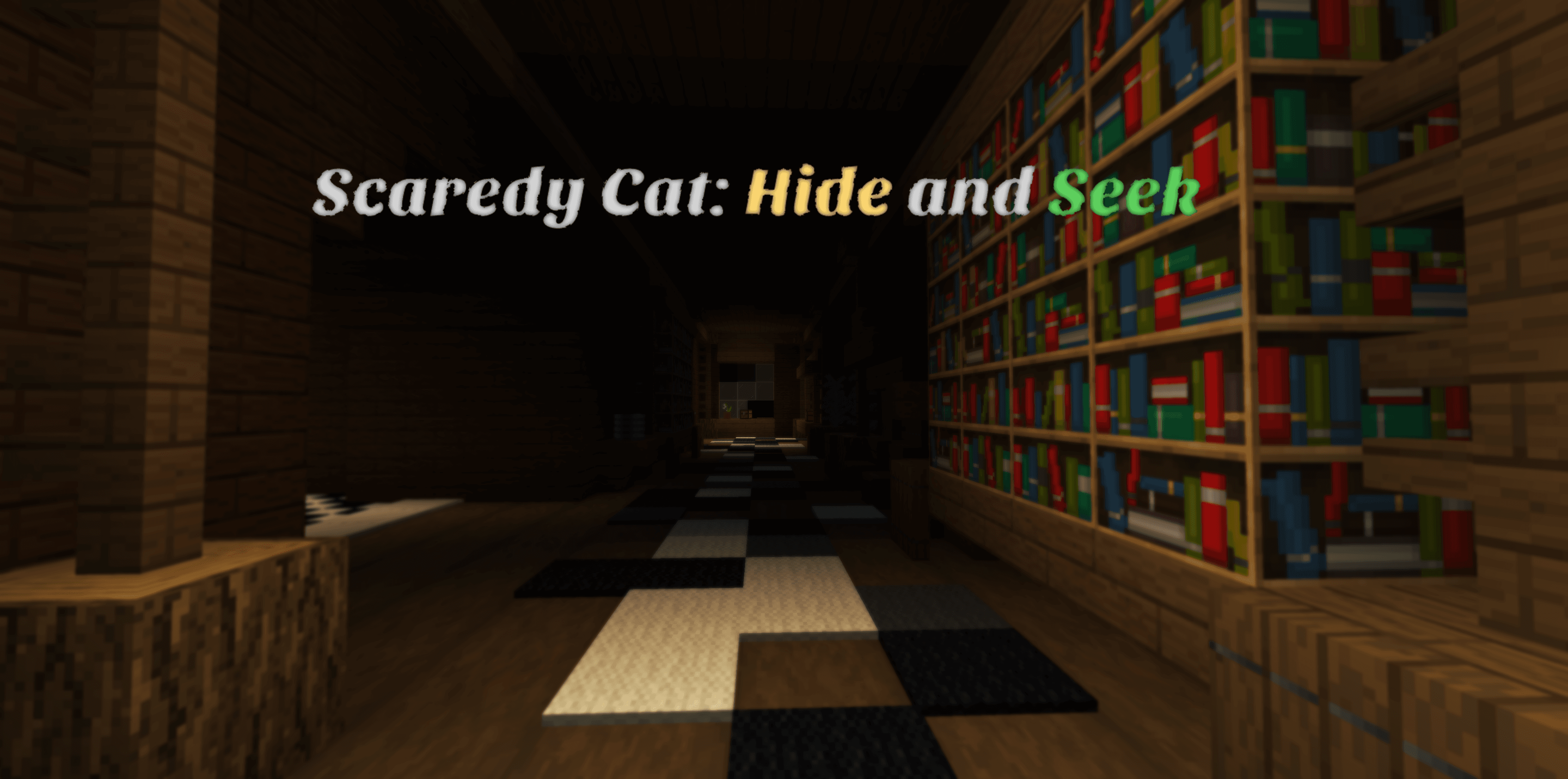 The logo for Scaredy Cat: Hide and Seek, a Minecraft map for 1.14.4 by Hygea Creations on MCCreations