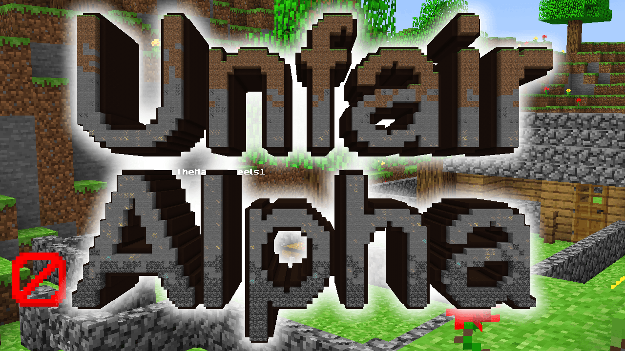 The logo for UNFAIR ALPHA, a Minecraft map for  by TheHappywheels1 on MCCreations