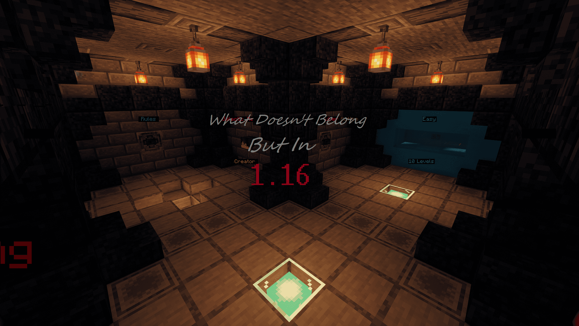 The logo for What Doesn't Belong... But in 1.16., a Minecraft map for 1.16.1 by Galactic Melon on MCCreations