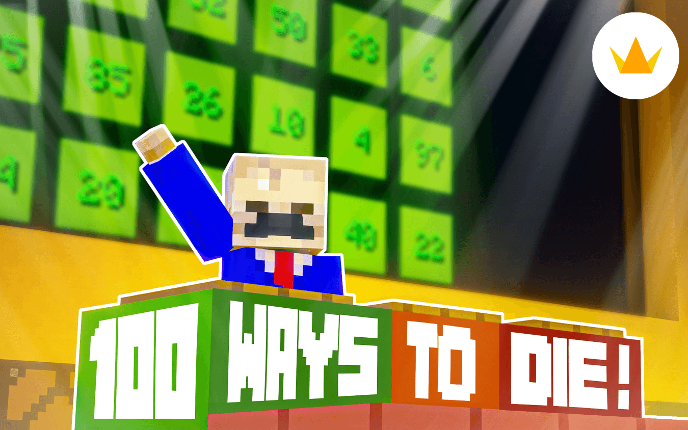 The logo for 100 Ways To Die, a Minecraft map for 1.21.5 by TheWorfer27 on MCCreations