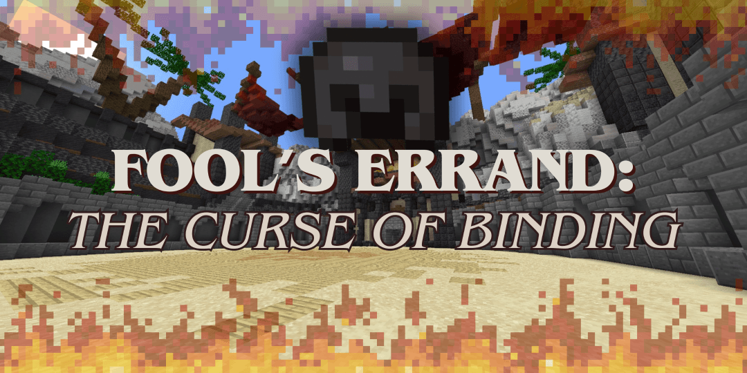 The logo for Fool's Errand: The Curse of Binding - a soulslike adventure map, a Minecraft map for Java 1.20.2 by uzbuz on MCCreations