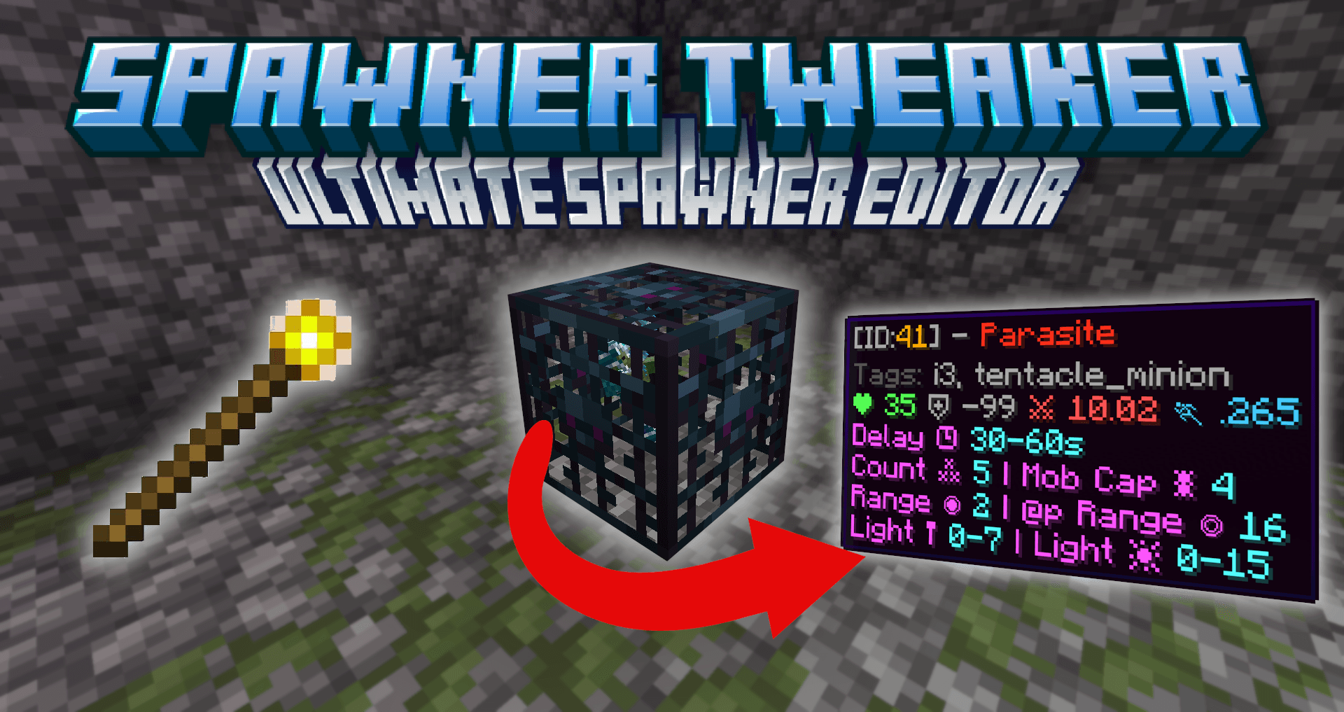 The logo for Spawner Tweaker, a Minecraft datapack for 1.20.2 - 1.21.11 by link2012 on MCCreations