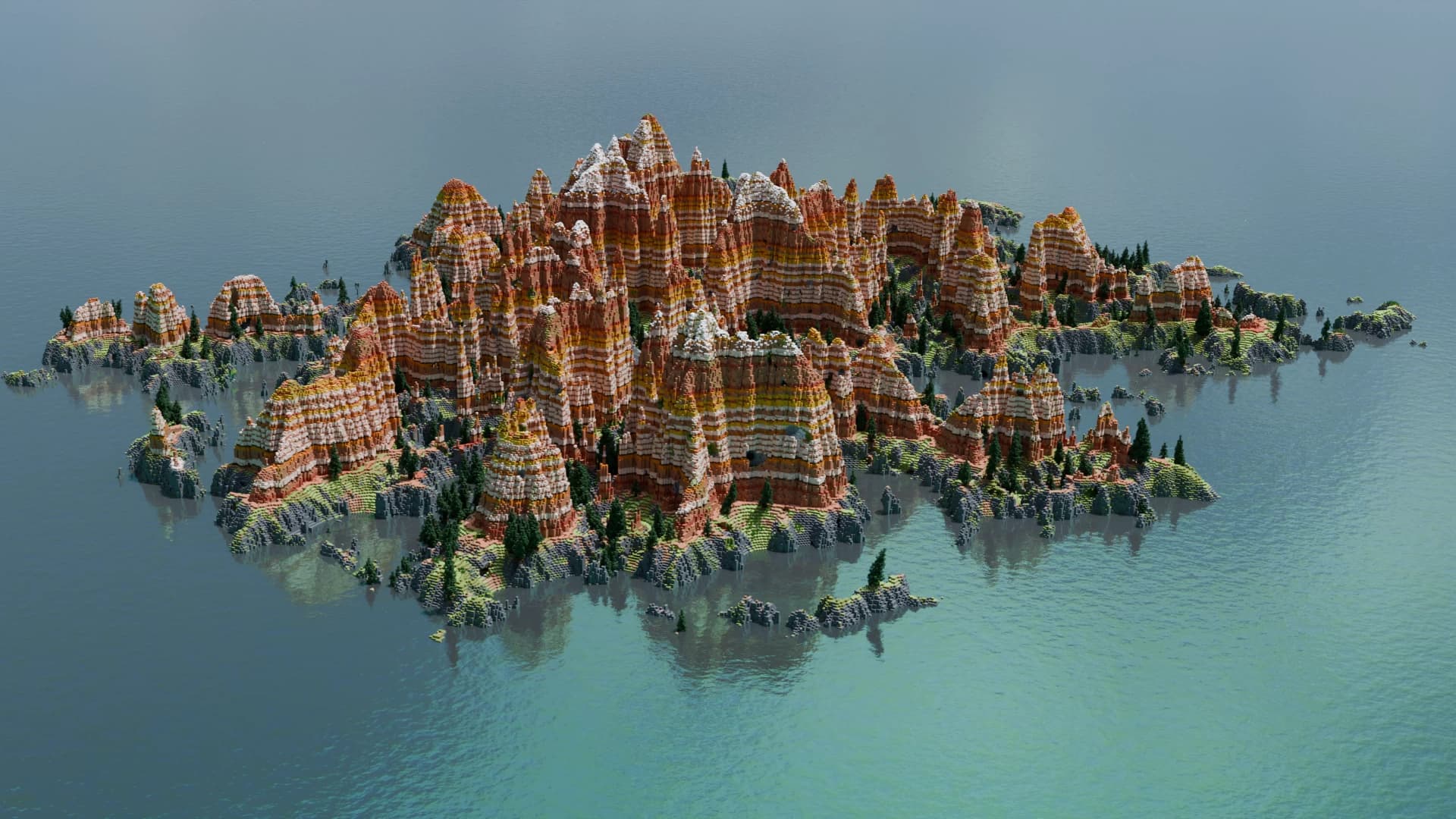 The logo for FREE or PAID - Minecraft Landscape 1000x1000 (Mesa), a Minecraft map for 1.20 by Alex Touens on MCCreations