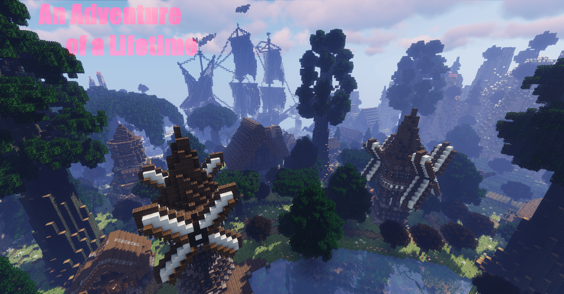 The logo for An Adventure of a Lifetime - A Fully Voiced Adventure, a Minecraft Map