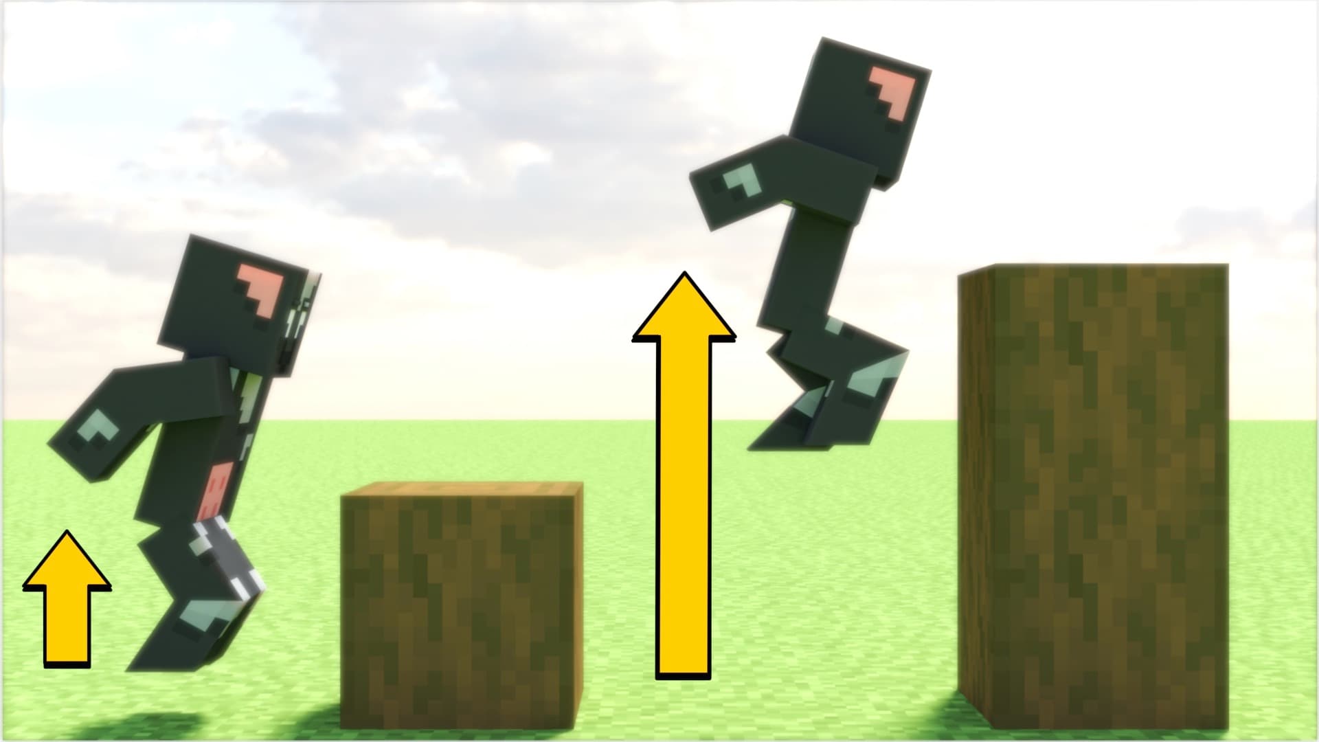 The logo for Minecraft But Each Jump = Higher, a Minecraft Data Pack