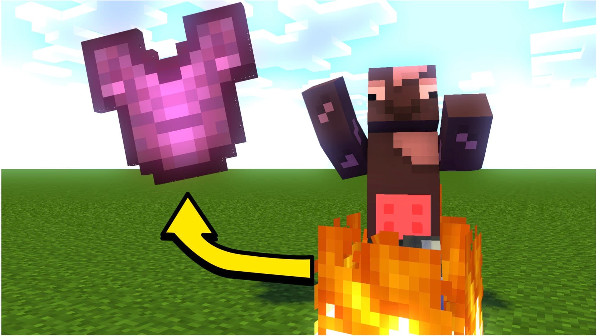 The logo for Minecraft But Fire = OP Loot, a Minecraft Data Pack